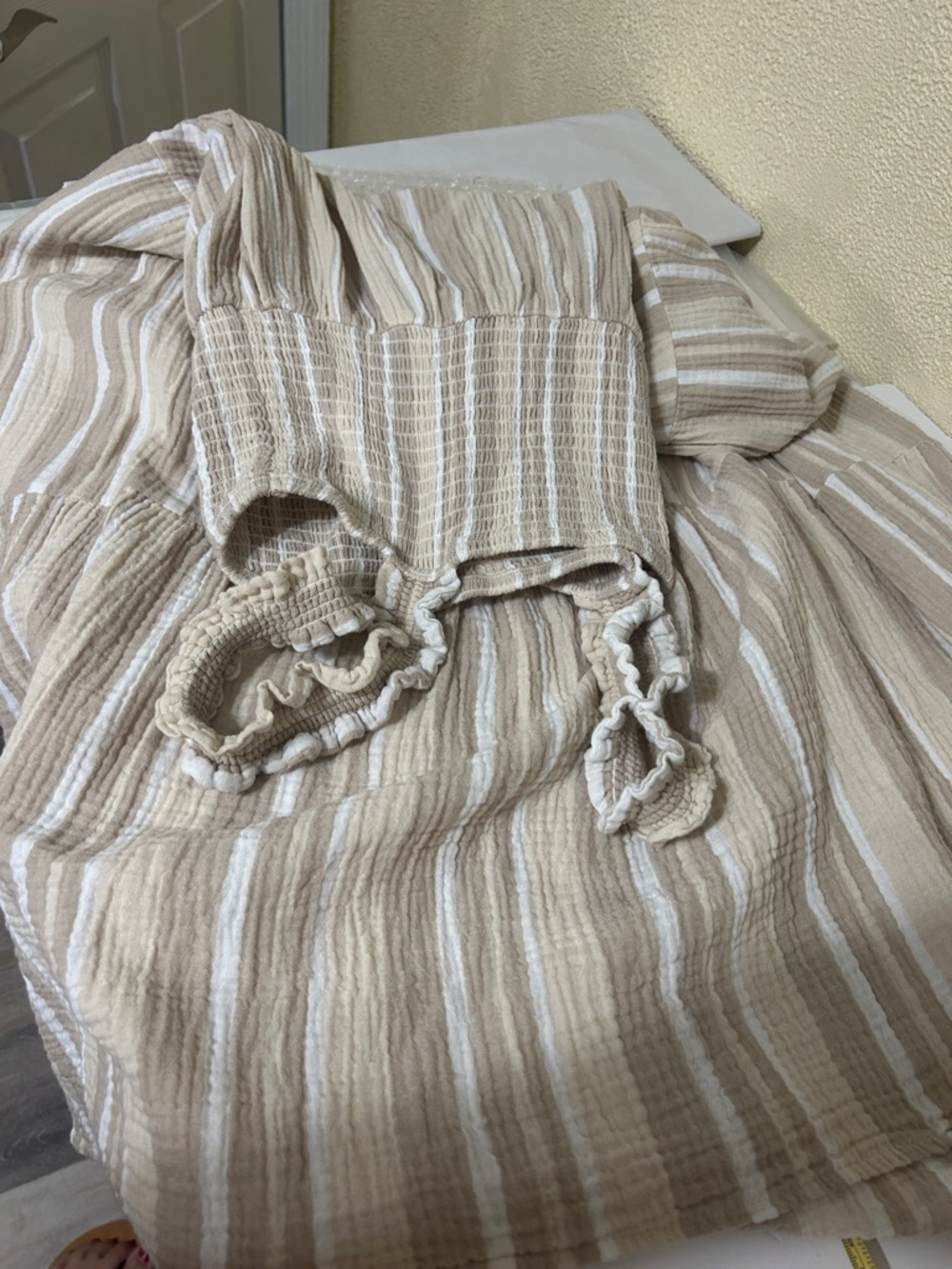 Light Beige and White Striped Maxi Dress - Sleeveless Tiered Summer Dress - Picture 6 of 7